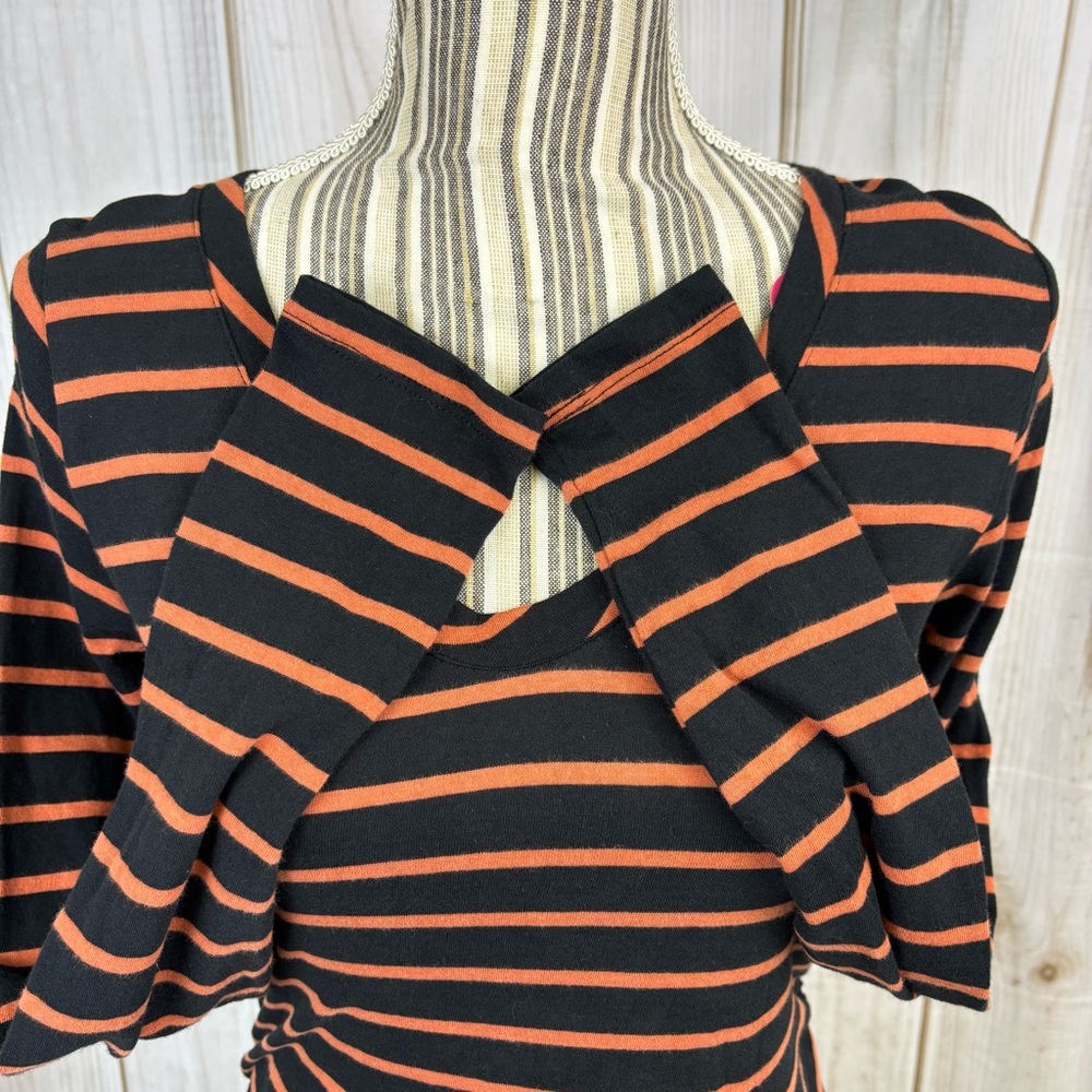 Isabel Maternity Tee Long Sleeve Side Rouging Comfy Striped Black Orange Size XS - Picture 5 of 14
